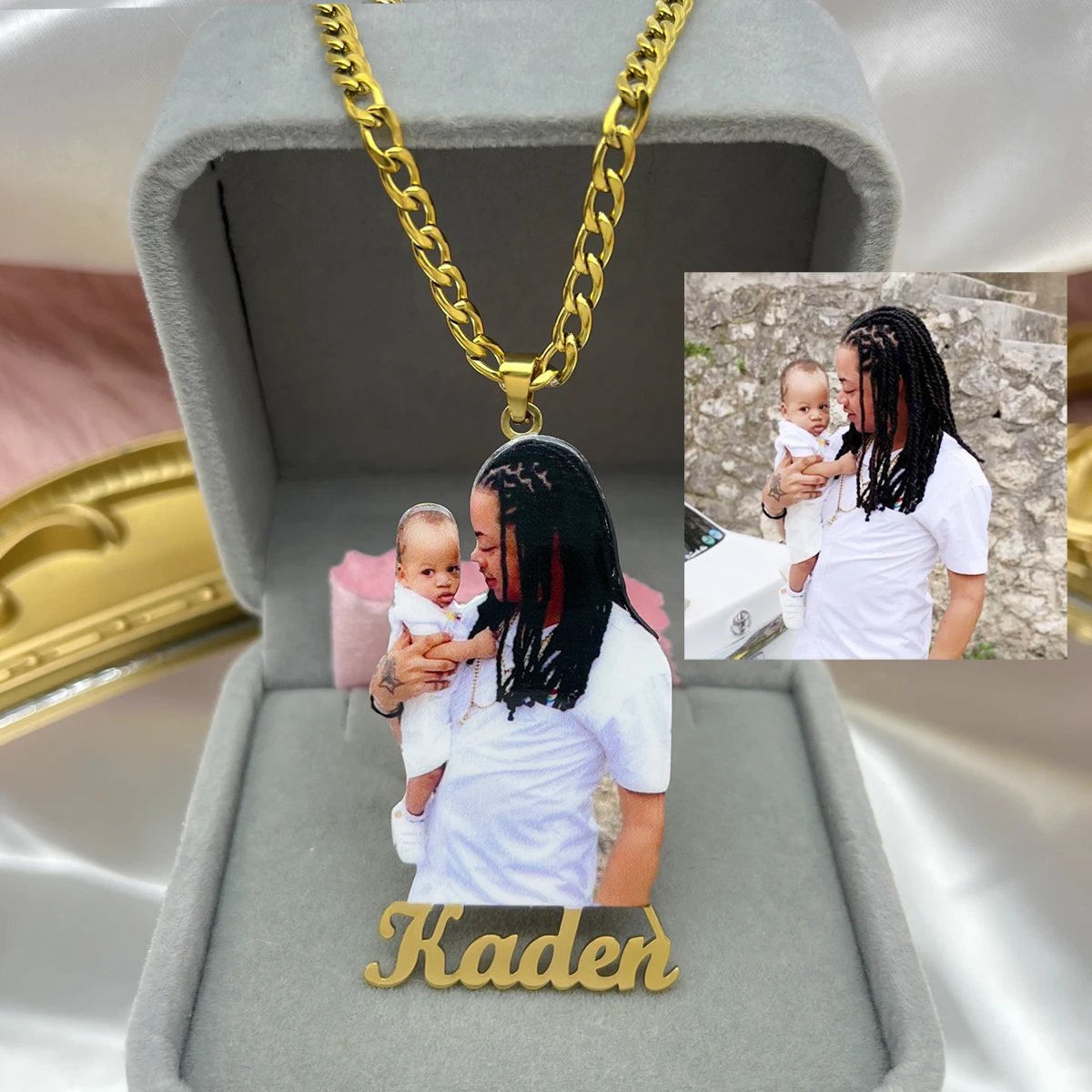 Custom Name Photo Necklace Children's Photo Necklace Stainless Steel Colorful Picture Necklace For Family Commemorate Gift