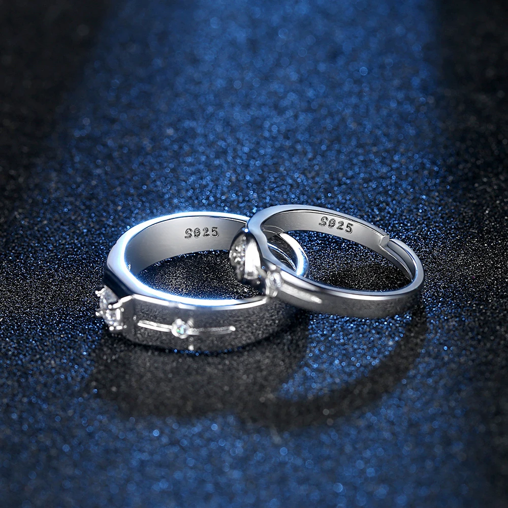 Real 925 Stelring Silver Woman's Heart Square Crystal Zircon Couple Ring For Men XY0390 silver heart ring silver rings silver ring
