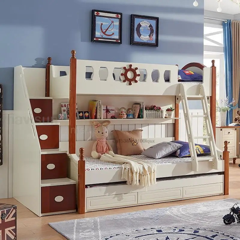 Wooden Bunk Bed For Children From 5 To 8 Years Old Northern European Style Modern Girl Bedroom Furniture Simple Kid's Bed