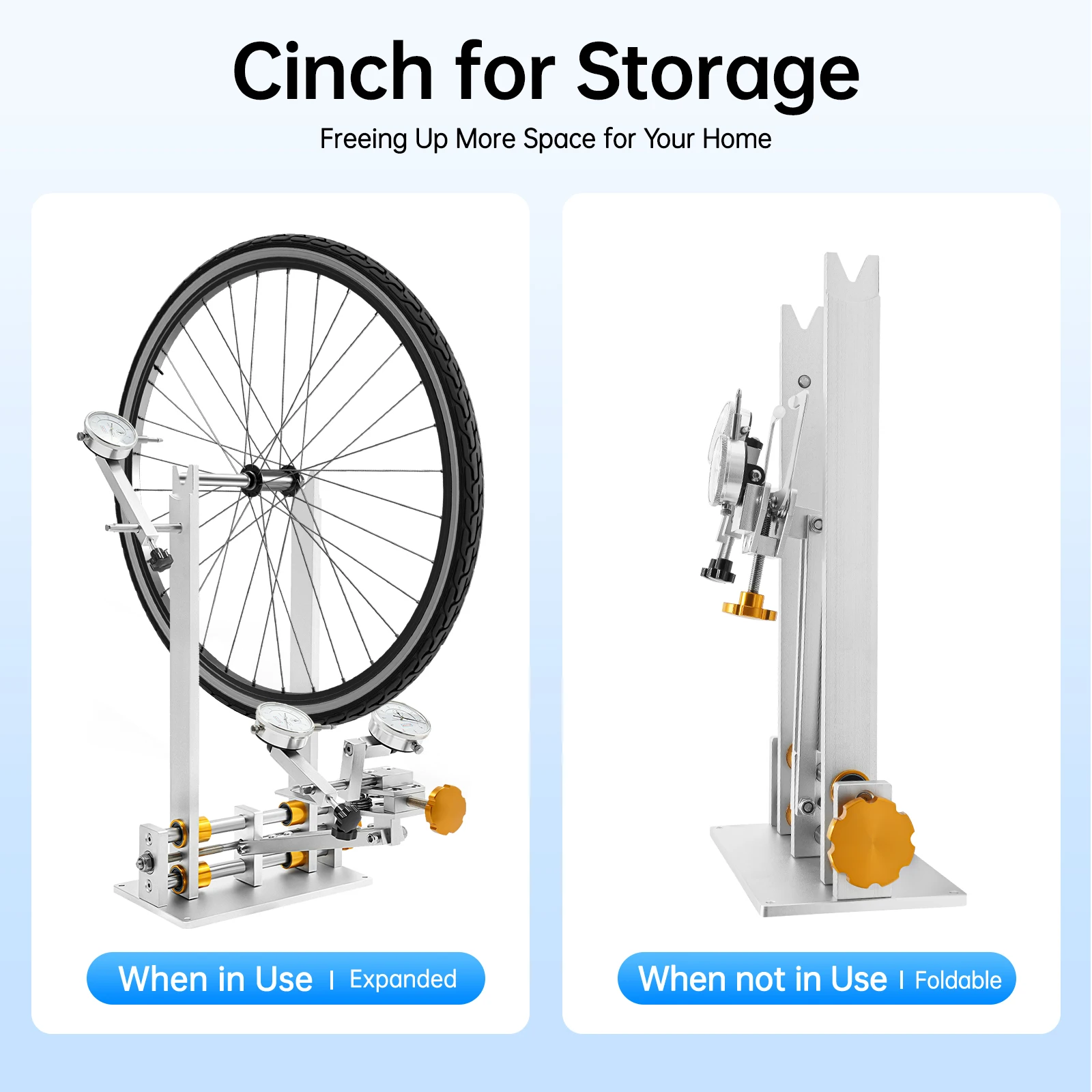 Professional Wheel Truing Stand with 3 Gauges CNC Aluminum Alloy Adjustable for 10-29 Inch Bicycle Wheels (MTB/Road Bike)