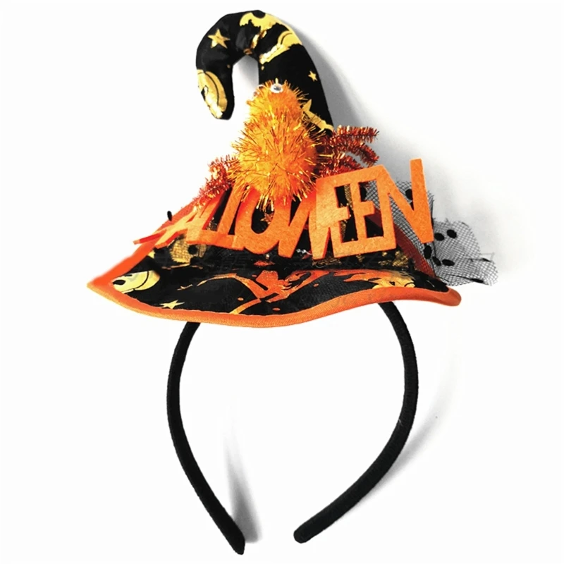 

Gothic Halloween Live Broadcast Hairband Women Photoshoots Hairband Witch Hat&Spiders Shape Headbands Yellow Color