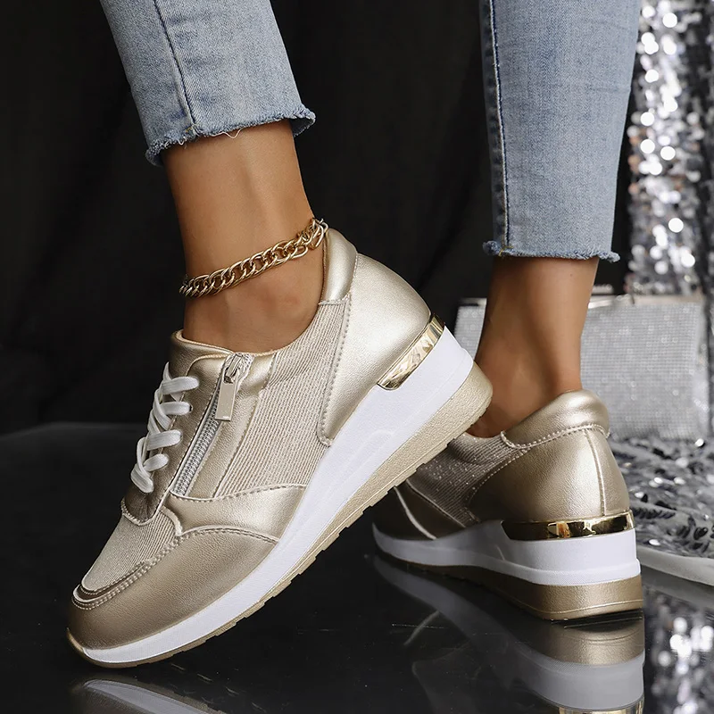 Fashion Wedge Sneakers for Women Gold Silver Platform - Uniqwear