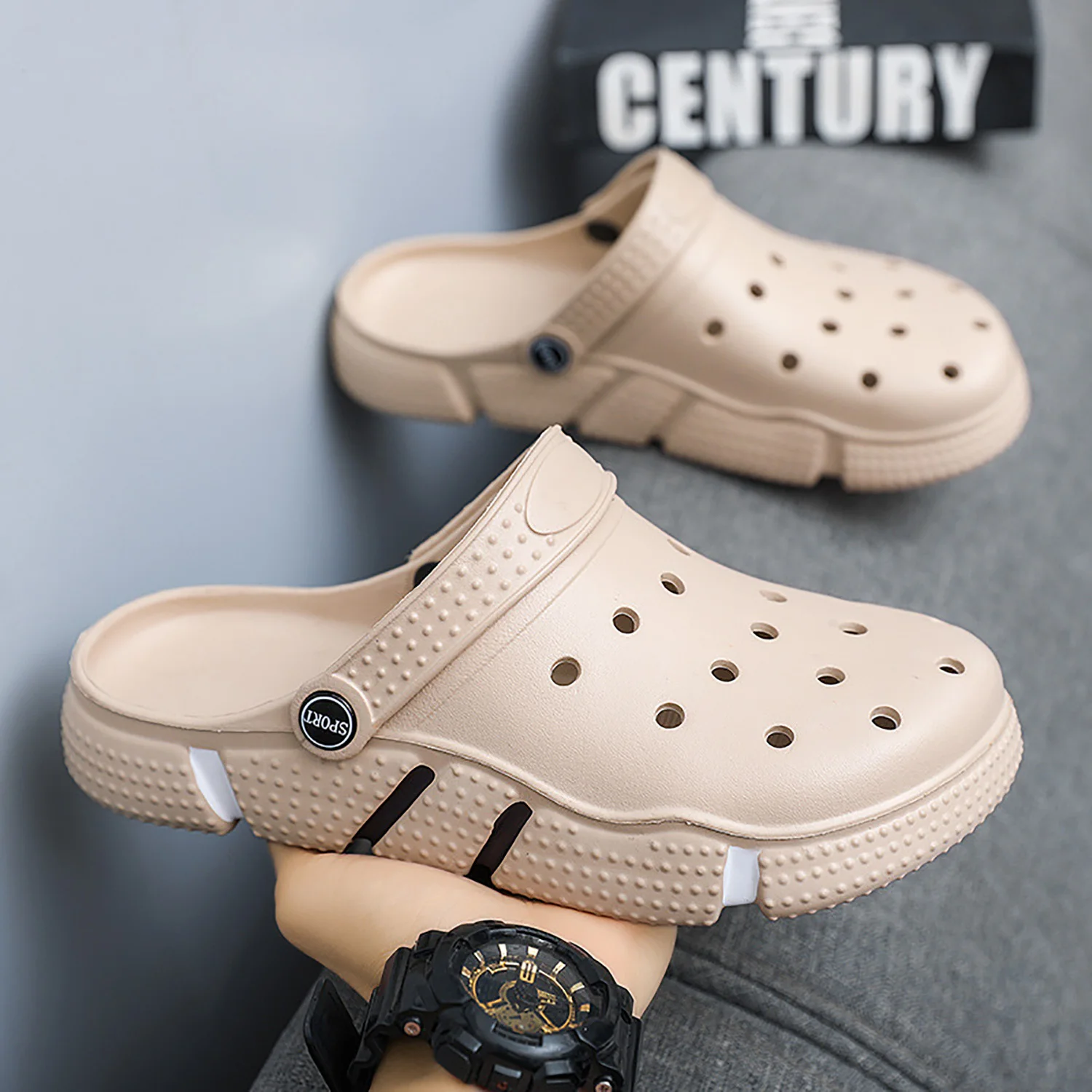 Large Size Slides Men's Trendy Garden Shoes Eva Soft Sole Hollow Baotou Flip-flops Sandals for Men's Leisure Beach Slippers 2