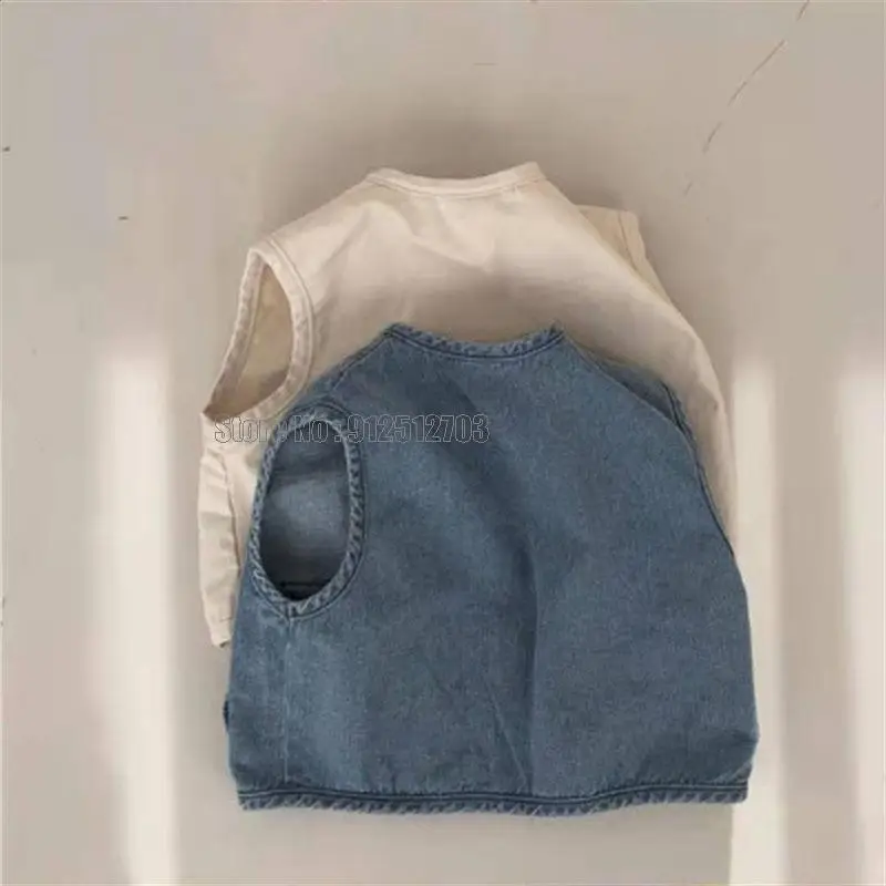 New Baby Sleeveless Denim Vest Casual Kids Jacket Loose Boys Pocket Coat Autumn Fashion Girls Clothes