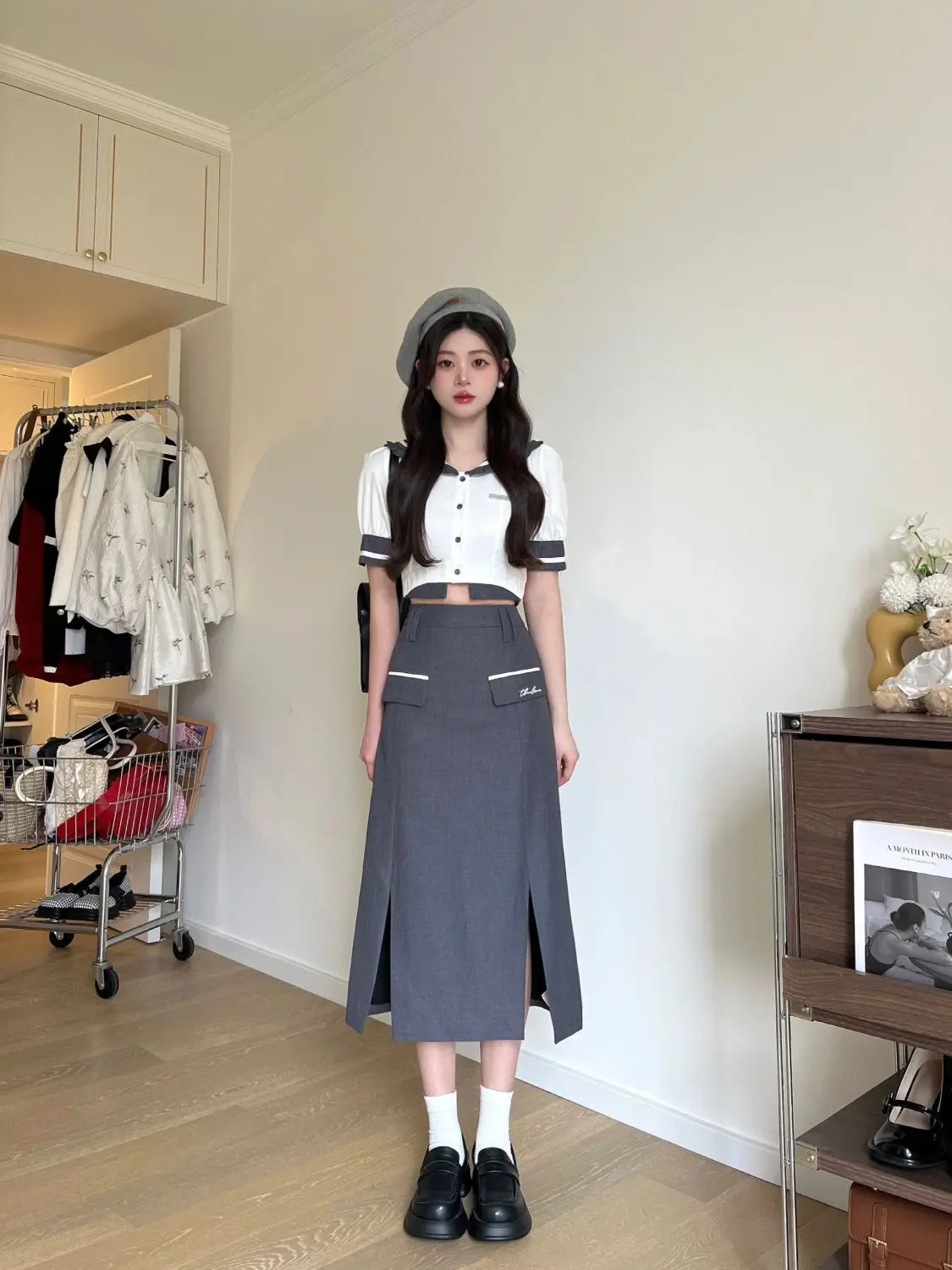 Two Piece Set Short Sleeve Long Skirt Fashion Skirt Sets Women Cropped Tops Skirts Suits Chic Ladies Streetwear