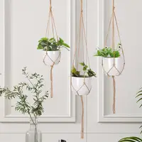 Hanging Basket Manual Flower Pot Net Bag Braided Home Vintage Decor Plant Sling Knotted Rope Garden Plant Hanger Pot Tray 2