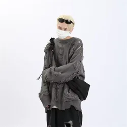 Pullovers Man's Sweater Knitted Jumper Vintage Oversize Essentials Y2k Gothic Clothes Men's Punk Harajuku Streetwear