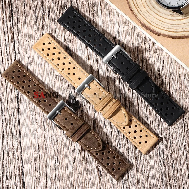 Vintage Breathable Leather Watch Band with Metal Pin Buckle - Universal Cowhide Business and Sport Wristband
