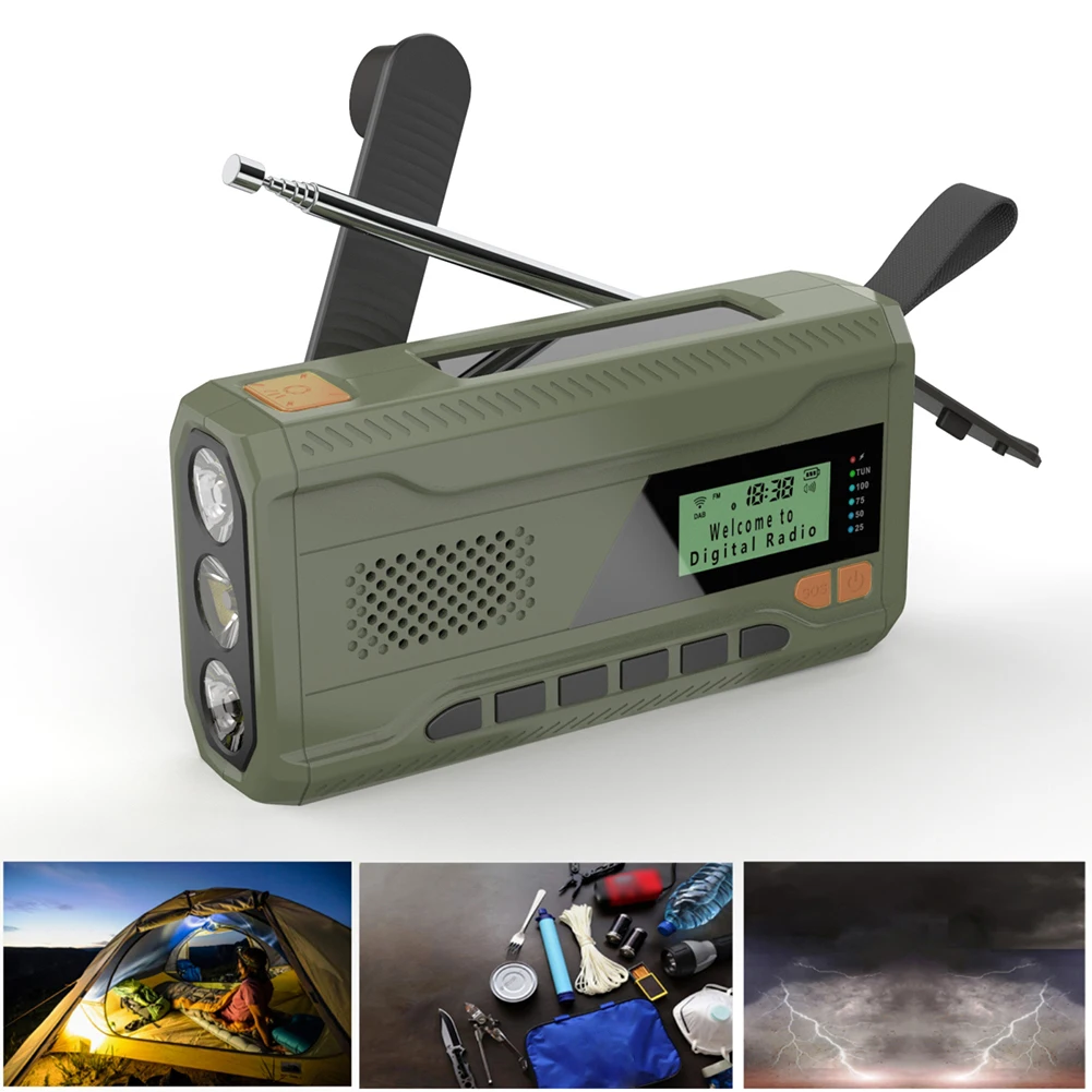 Portable DAB FM Radio with Flashlight BT Speaker Hand Crank Radio Emergency Weather Radio for Outdoor Camping Emergency