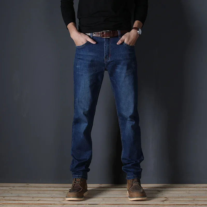 Plus Size Straight Jeans Men 48 46 44 Loose Black Light Blue Stretch Big Classic Slim Fit Brand Male Pants Elastic Denim Trouser 3
