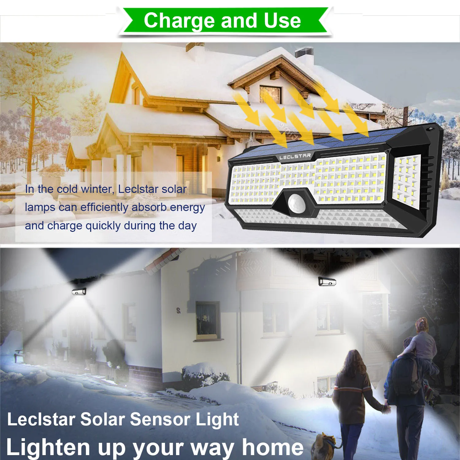 Solar Outdoor Lights - 268 LED Security Lights with 4 Wide Angle, Waterproof 3 M