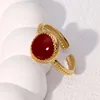 Bagues géométriques Vintage rouge goutte à goutte d'huile pour femmes, en acier inoxydable, couleur or, ouverture en cœur, bagues réglables, bijoux, nouveau 2025