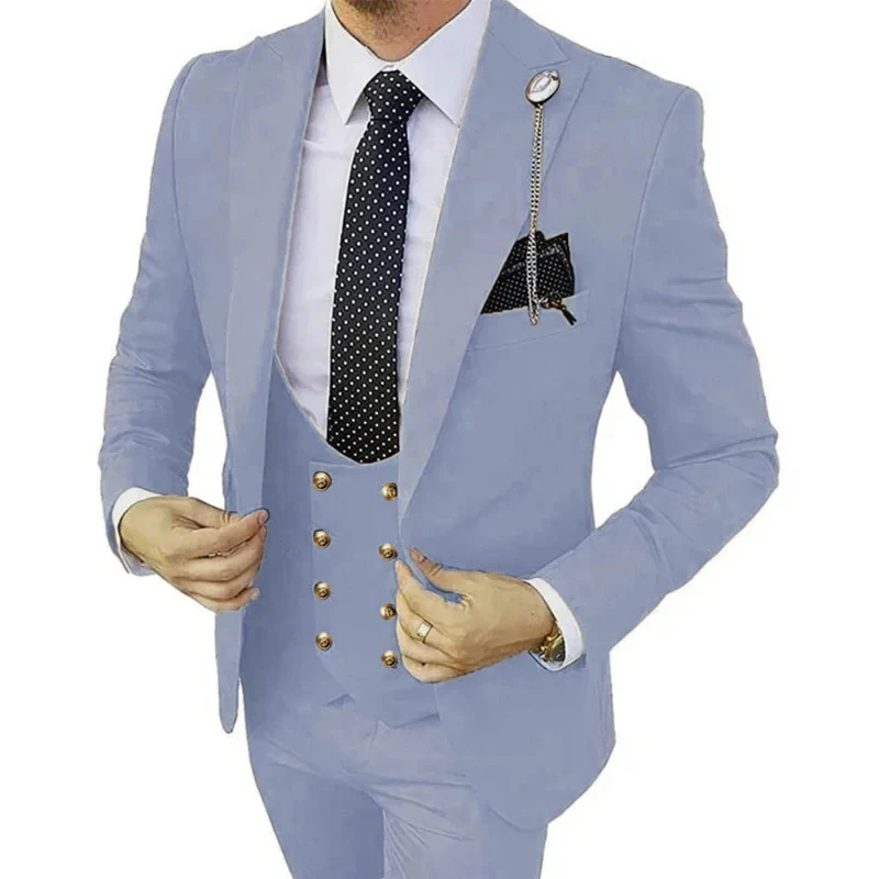 Blazers Jacket Pants Vest 3 Pcs Sets / Men Suit Business Wedding Fashion Host Clothes Slim Fit Coat Trousers Waistcoat formal suit