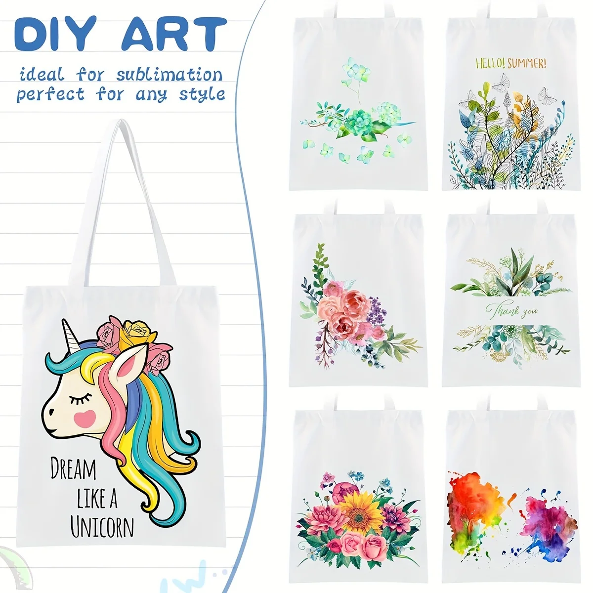 6팩 빈 흰색/검은색/베이지색 DIY 캔버스 토트백, 다용도, 승화용 면 가방, 쇼핑, 공예 및 선물