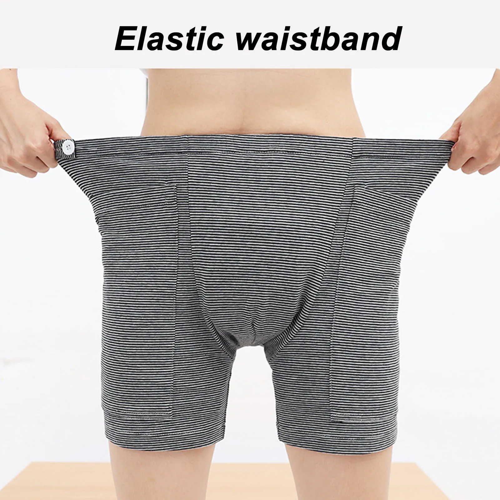 Incontinence Care Pants Breathable Catheter Underwear Double Pocket Fit 2000ml Bags Black White Stripes for Ostomy for Elderly 3