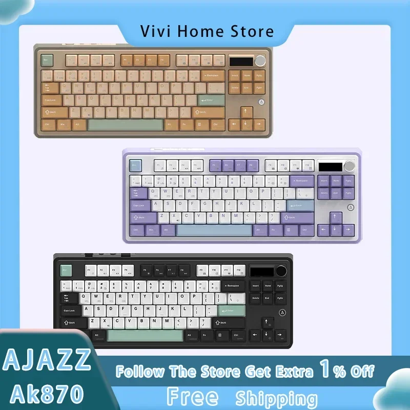 

Клавиатура Ajazz Ak870 механическая, многофункциональная игровая клавиатура с 3 режимами работы, Bluetooth, Hot Plug