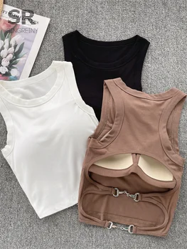 SINGREINY Sleeveless Knit Top Women Backless Korean Bra O Neck Solid Elastic Waist Ladies Elegant Fashion Casual Crop Top 1