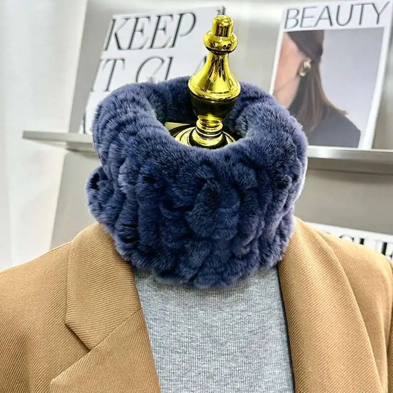 Real Rex Rabbit Fur Scarf Winter Warm Neck Cover Female Elastic