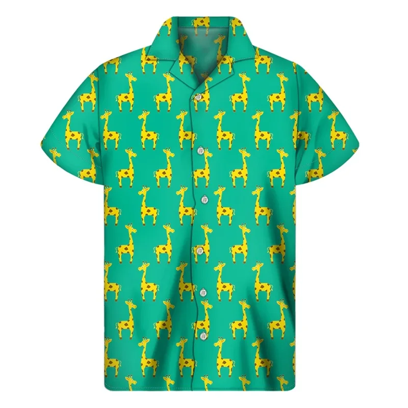 thumbnail image 1 of Camisas hawaianas con estampado 3D de jirafa en blanco y negro para hombre, camisas playeras de manga corta de talla grande, blusas divertidas de fiesta con jirafa, 1 of 4