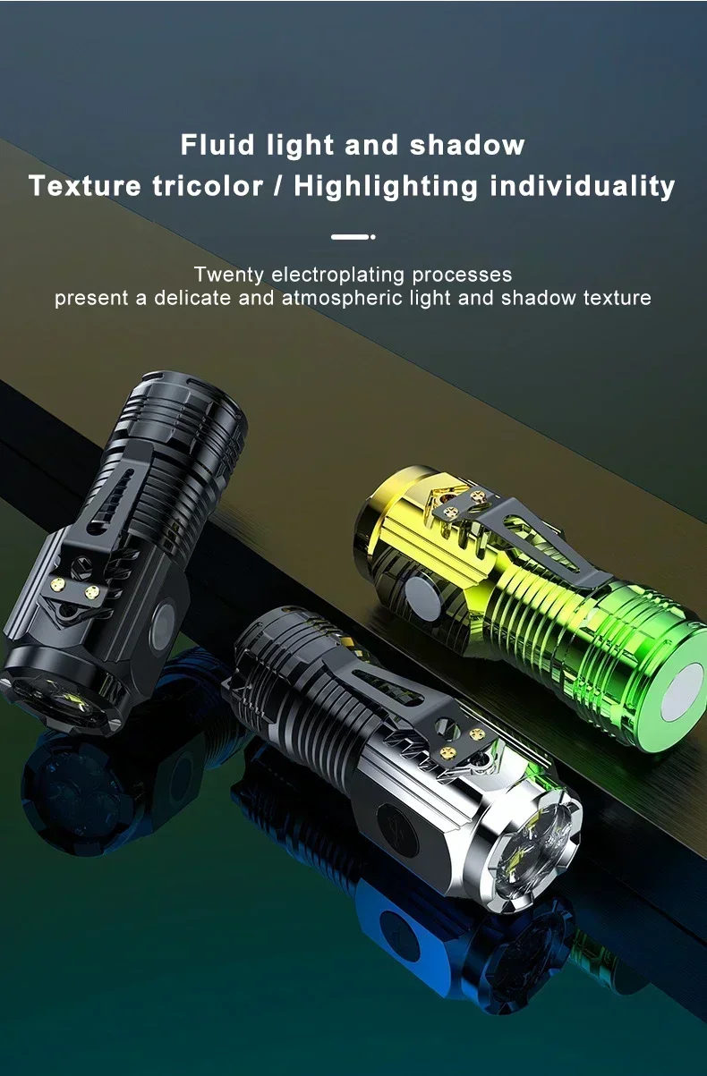 Description Picture 3 of item3LED Super Bright Flashlight Portable Mini Burst Flash Torch Rechargeable Outdoor Emergency Spotlight with Pen Clip Tail Magnet