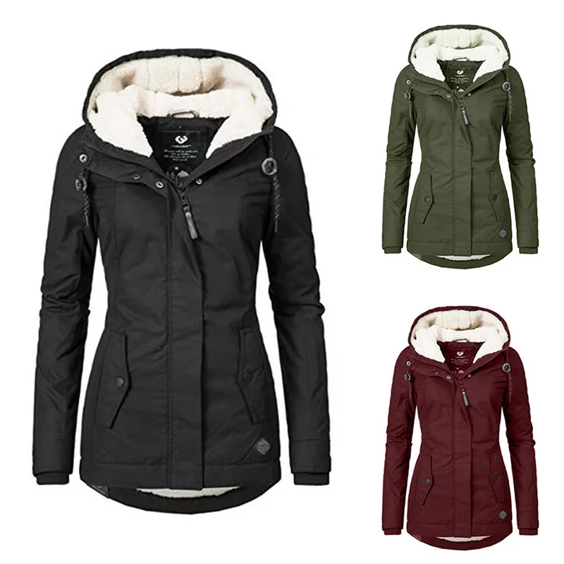 2022 Women Winter Casual Warm Jackets Harajuku Parkas Elegant Fashion Hoodie Jacket Pie Overcoming Long-sleeve Cotton Midi Coat