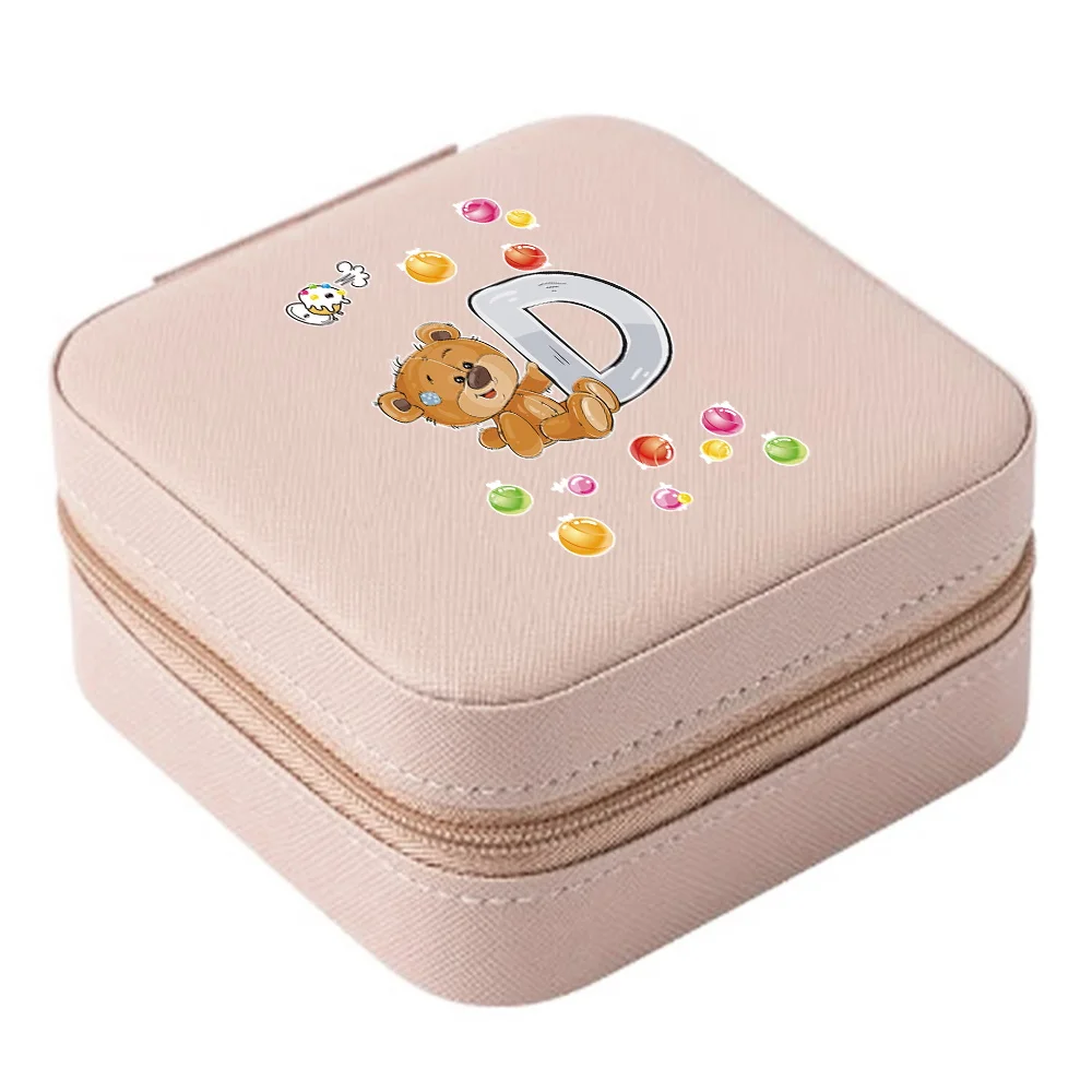 Travel Jewelry Box Organizer PU Earring Ring Holder Jewelry Display Gift Jewelry Case Necklace Bear Letter Print Storage Box