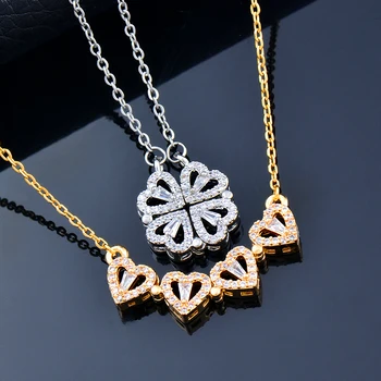 4 crystal heart flower pendant stainless steel necklace gold silver color chain