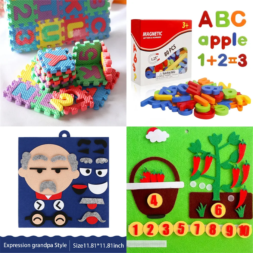 Dollhouse Miniature Accessories EVA Floor Mat&Early Education Numbers&Expression Cutting Board Toys&Digital Magnetic Stickers