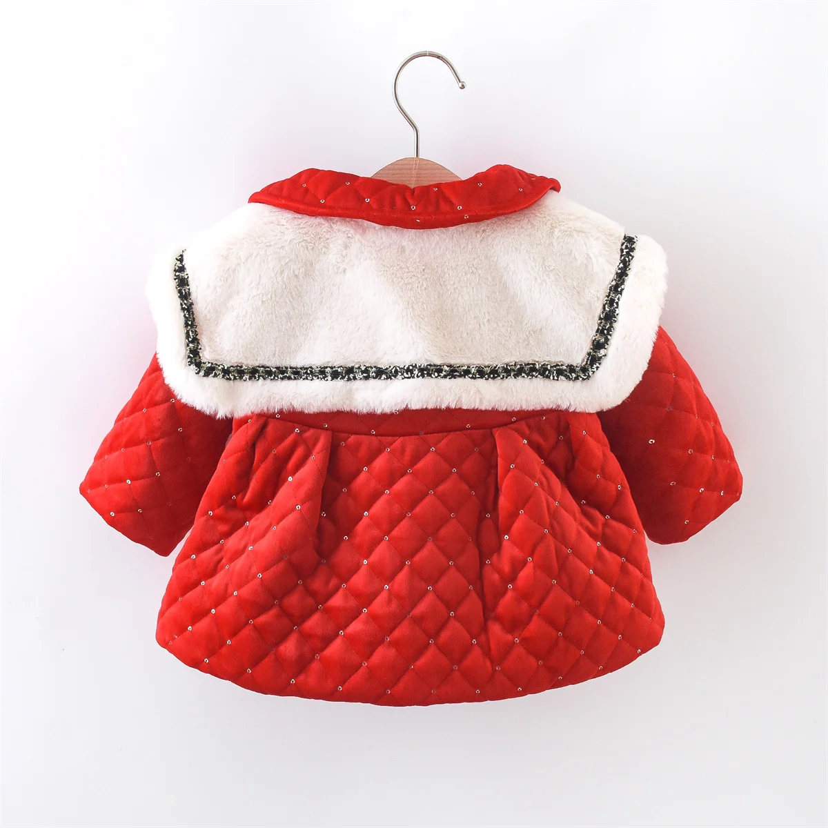 Winter Baby Girl Large Neck Thick Sequin Quilted Single Breasted Solid Color Cotton Filled Warm Windbreaker