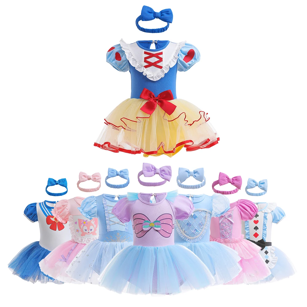 Baby TUTU Romper Dress With Headband Infant Baby Girl Clothes Size 3-18M Lovely Design Baby Clothes Party Photos Dresses