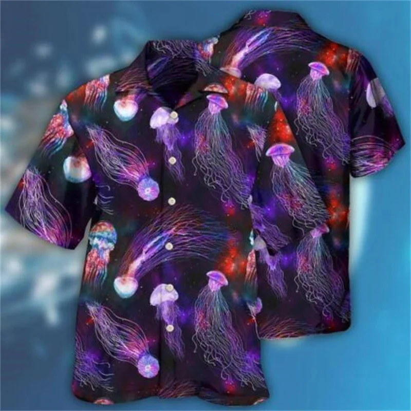 thumbnail image 1 of Camisas nuevas para hombre, camisa hawaiana de manga corta con estampado de medusas para hombre, camisetas para hombre con estampado 3D, ropa transpirable para vacaciones de verano para hombre, 1 of 5