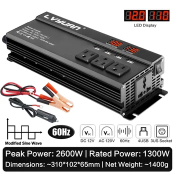 2000W 2600W 12V to 110V 120V อินเวอร์เตอร์แรงดันไฟฟ้า Converter Modified Sine Wave Multi US ซ็อกเก็ต USB ชาร์จบ้านกลางแจ้ง RV 10