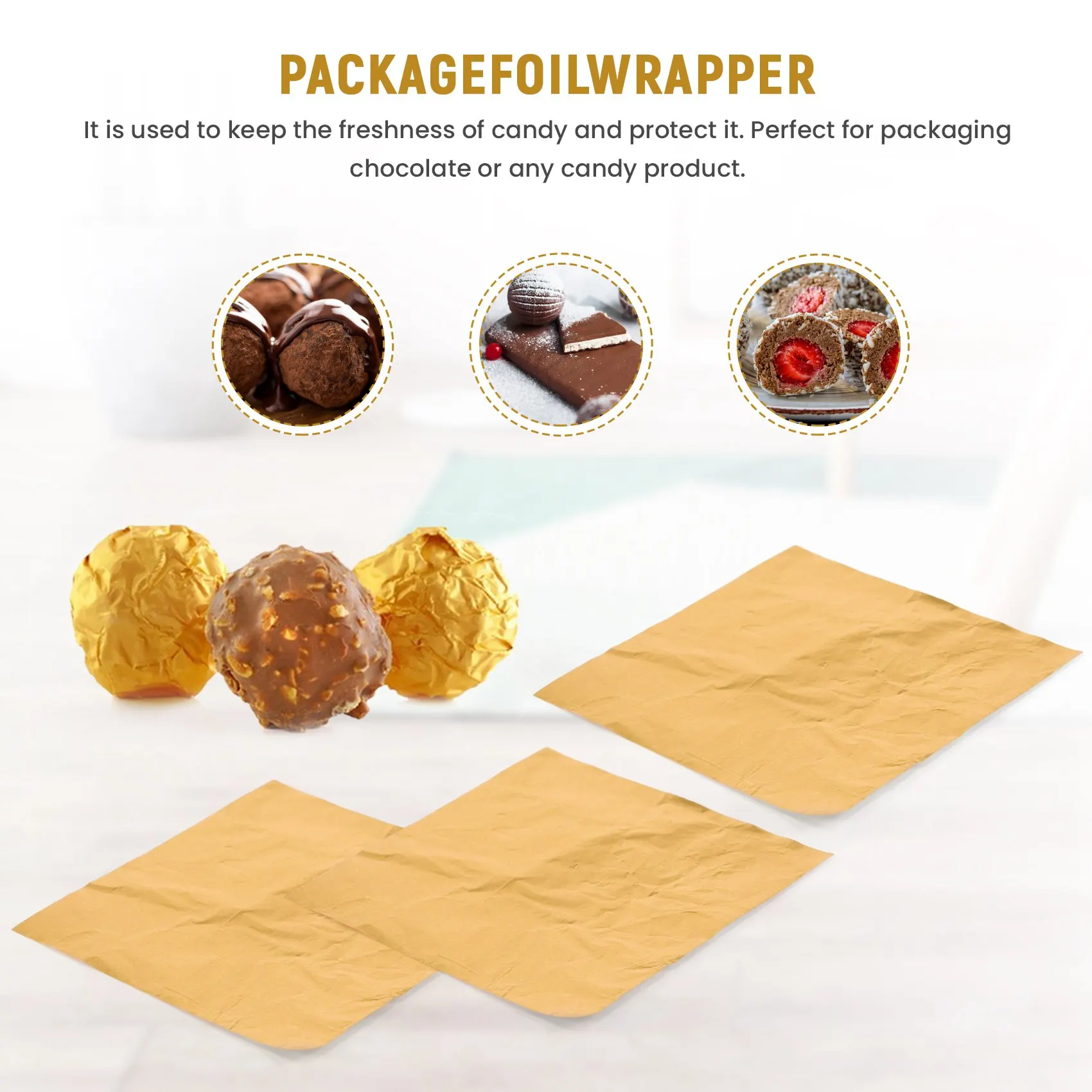 GOLDEN Square Foil Wrappers Package for Sweets Candy Chocolate