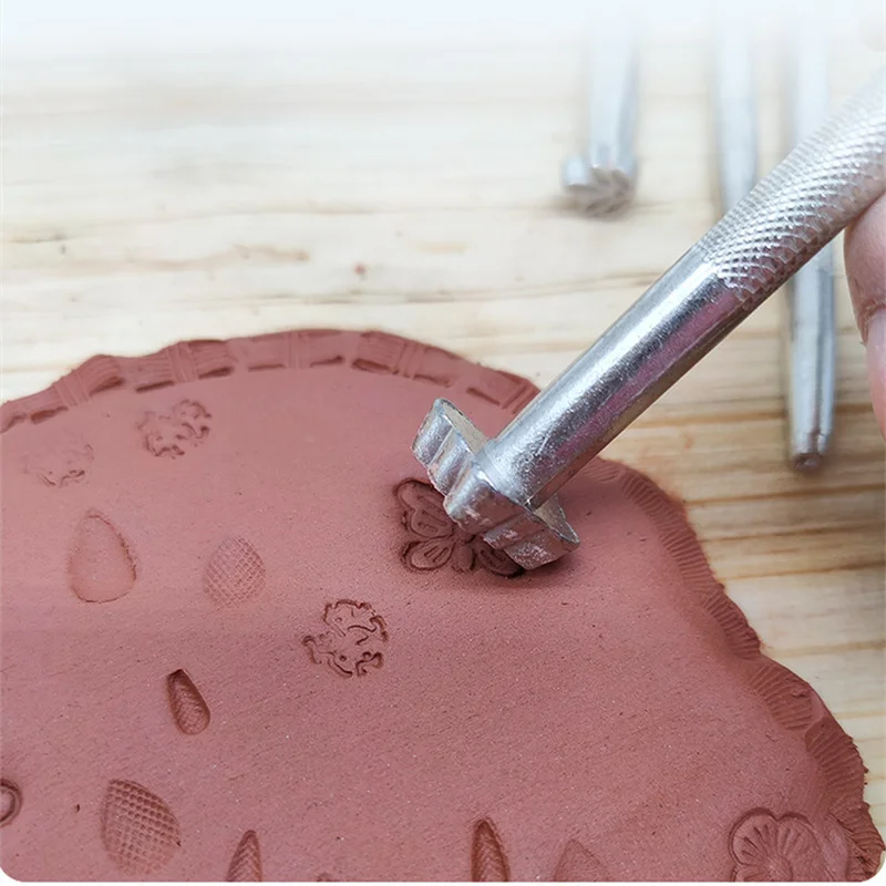 Pottery Stamps Leather Tools Embossing Stainless Steel Flowers Punch DIY Ceramic Manual Stamp Printing Mold Set pottery tools,pottery sculpting tools