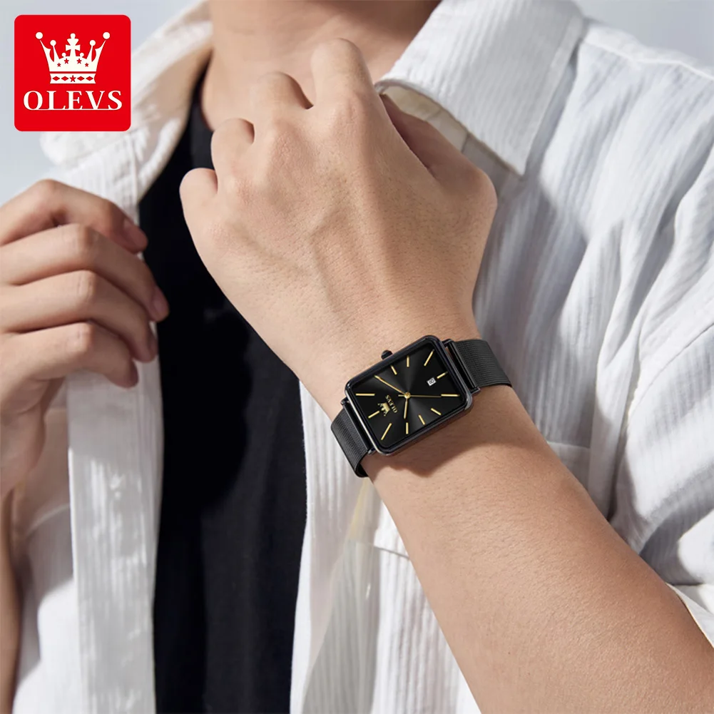 OLEVS 3692 Man Quartz Watch Rectangle Dial Calendar Waterproof Watch For Men Top Brand Thin Case Simple Fashion Men's Wristwatch