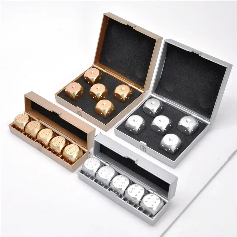 Upscale Pure Silver Gold Color Aluminium Alloy Dices Exquisite Box Dominoes Game Camping Poker KTV Bar Party Props Dice Set