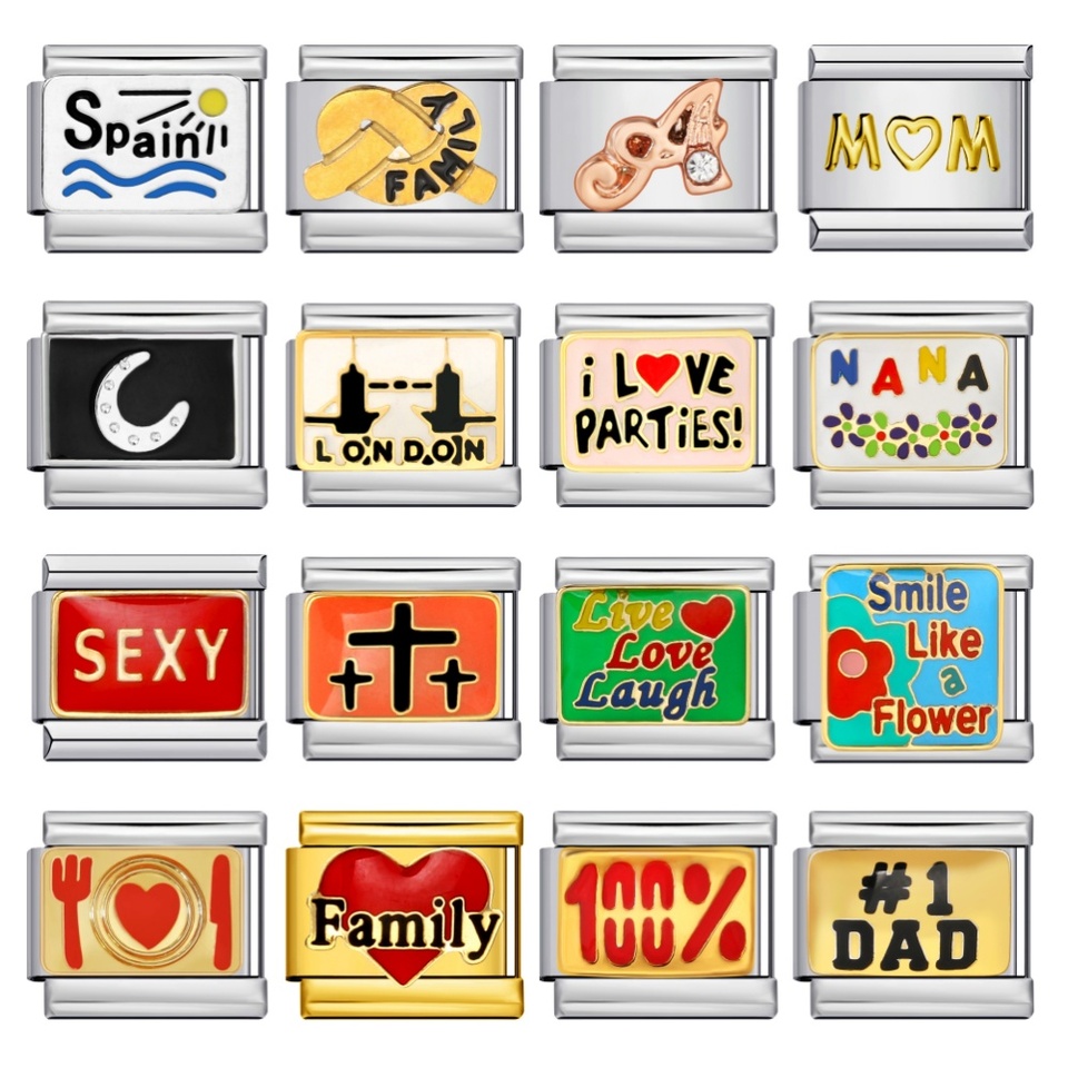 New Personalized English Words 100% DAD NANA LOVE SEXY Italian Charm Link Fit 9mm Stainless Steel Making DIY Bracelet Jewelry