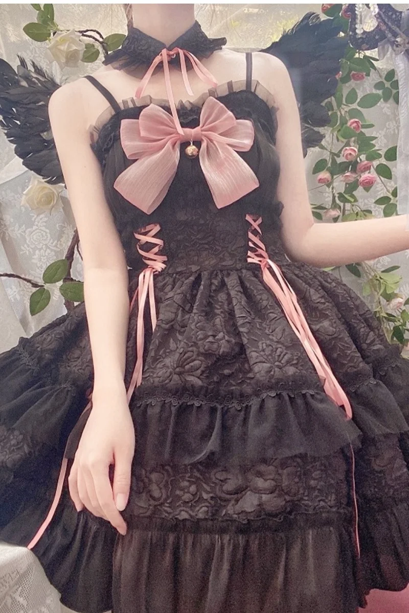 Witch Girl Magic Transformation Dress White Angel Demon Black Lace Up Bow Unifrom Lolita Devil Angel Cosplay Halloween Costumes