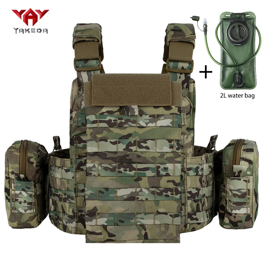야케다 MOLLE 시스템 아웃도어 내마모성 조끼, 2L 식품 등급 물주머니가 있는 등받이 물주머니 수납공간