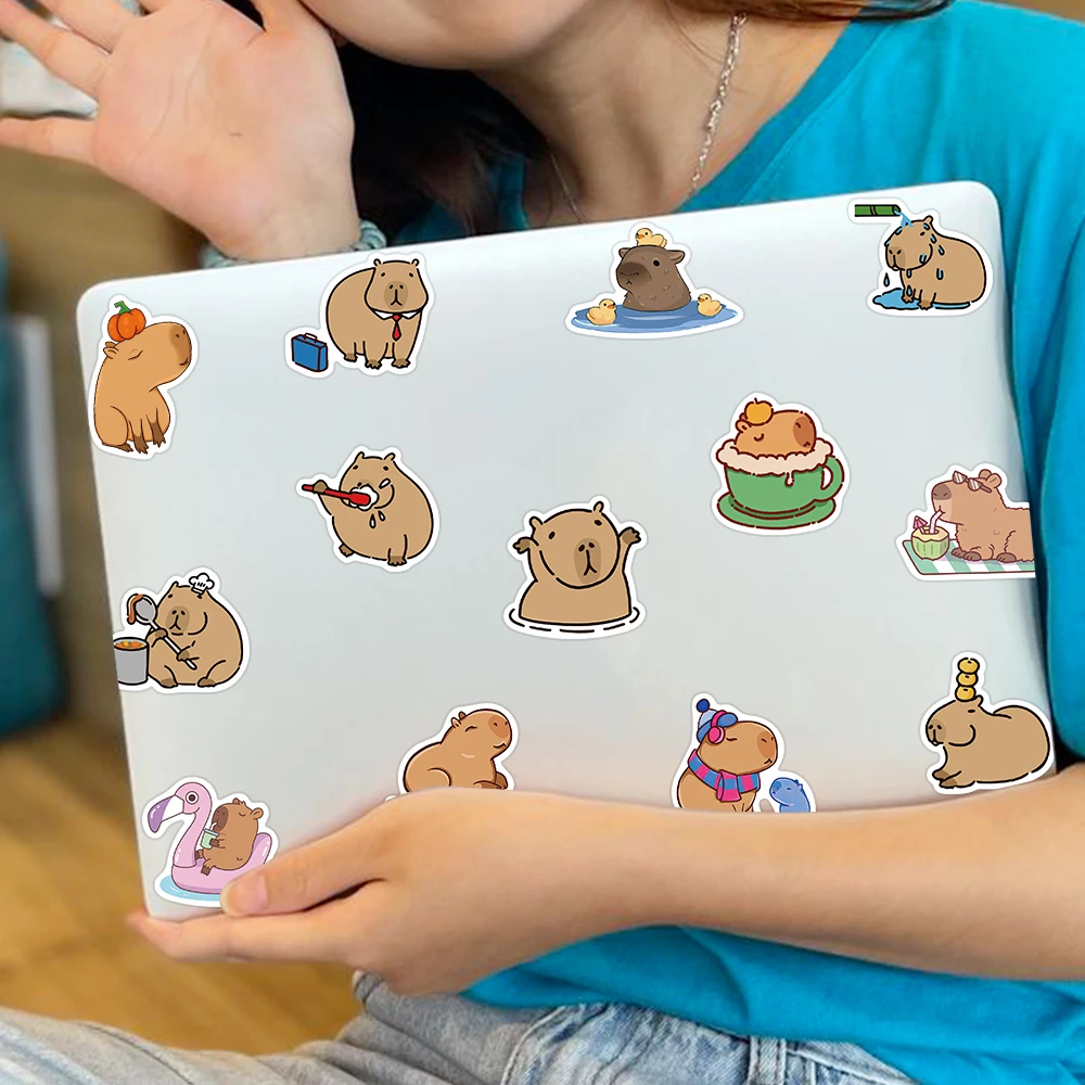 Cartoon Stickers 10/50PCS Plump Capybara Cartoon Cute Brown Animals Stickers Scrapbook Laptop Phone Luggage Diary Car Motorcycle Sticker Kid Toy