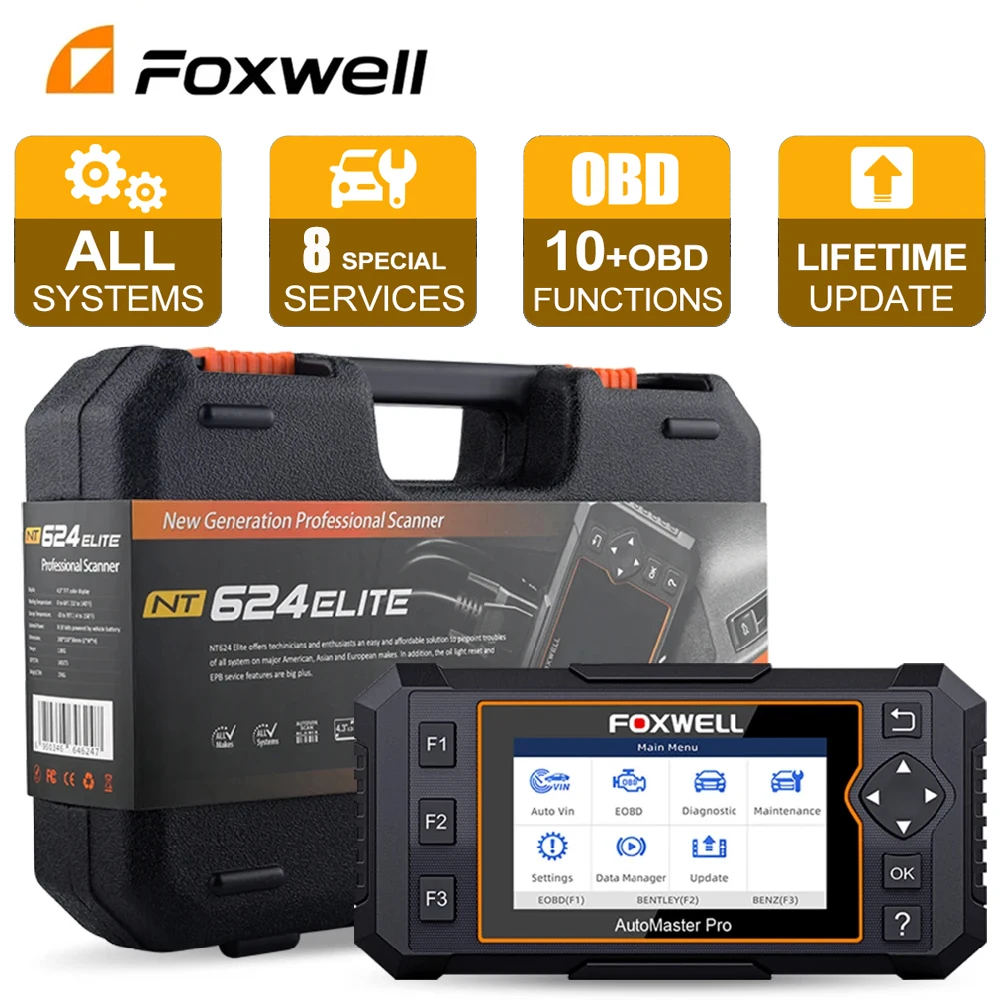 

Foxwell NT624 Elite OBD2 Scanner Car Diagnostic Tools All System OBD 2 Code Reader ABS TPMS EPB 8 Reset OBD 2 Auto Scan Tool