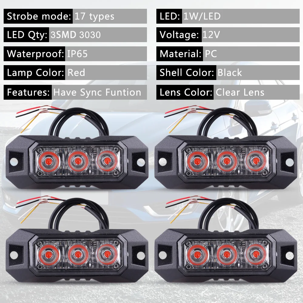 4pcs 3Led �ڵ��� ��Ʈ�κ� ��� �׸� �ڹ� ������ ����Ʈ �� �ڵ��� ���� Ʈ�� �����ε� ���� ���� ��ȣ ���� 12-24V