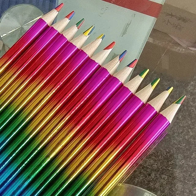 1/5/10Pcs Gradient Rainbow Pencils 4 Color in 1 Pencils for Multicolored Pencils for Art Drawing Coloring Sketching Doodling 3