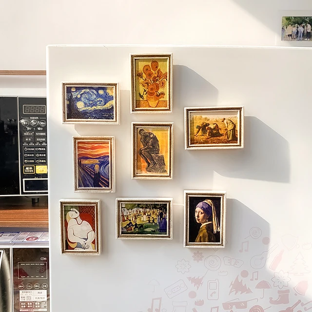 Magneti per frigorifero con pittura di fama mondiale Decorazioni creative per porte di frigorifero Mini opere di Van Gogh Monet 4