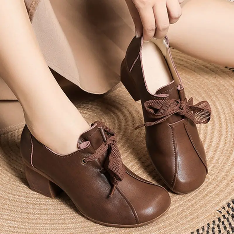 Zapatos de tacón bajo Oxford de primavera para mujer, zapatos de