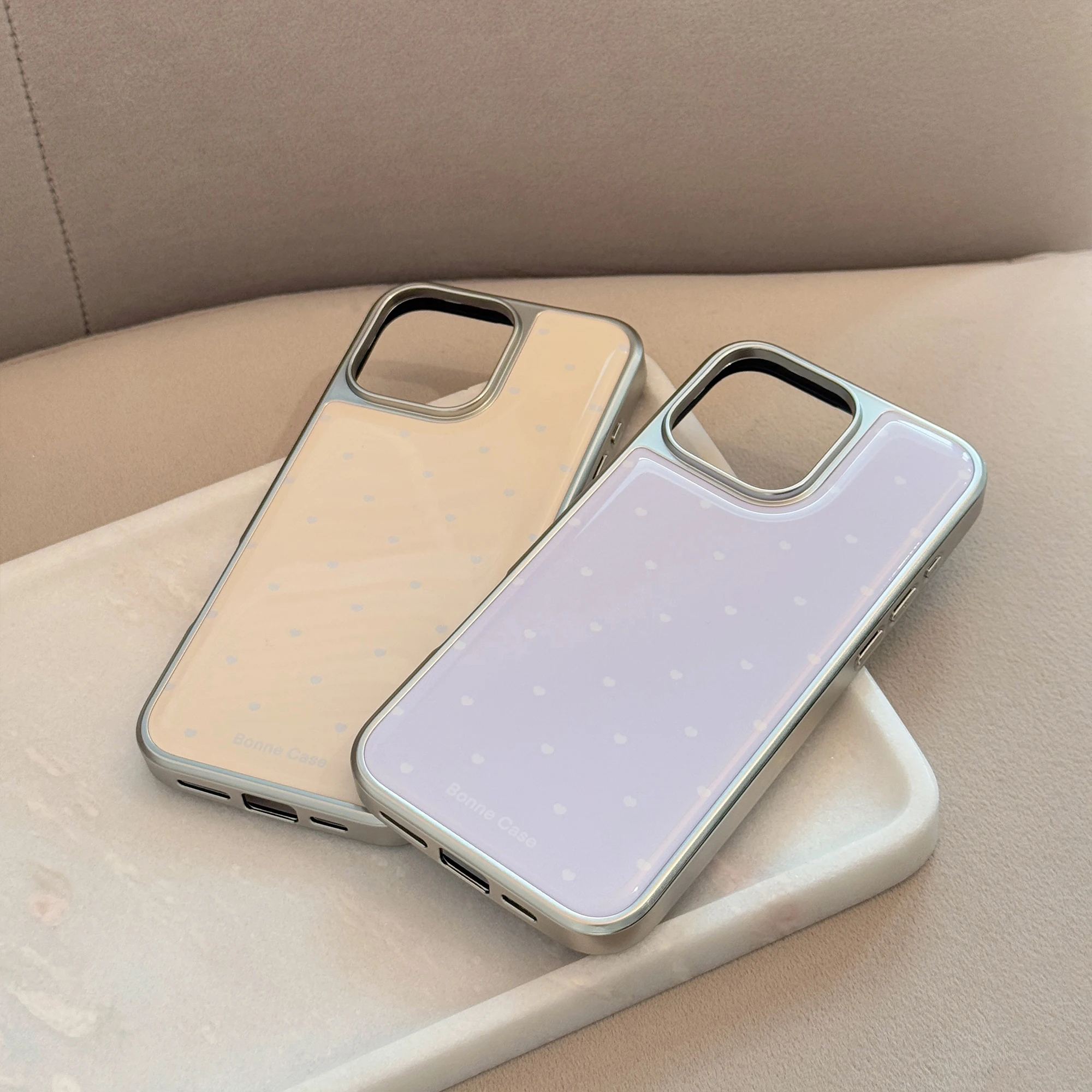 Chic Solid Color Heart Design Phone Case with Silver Edge Trim