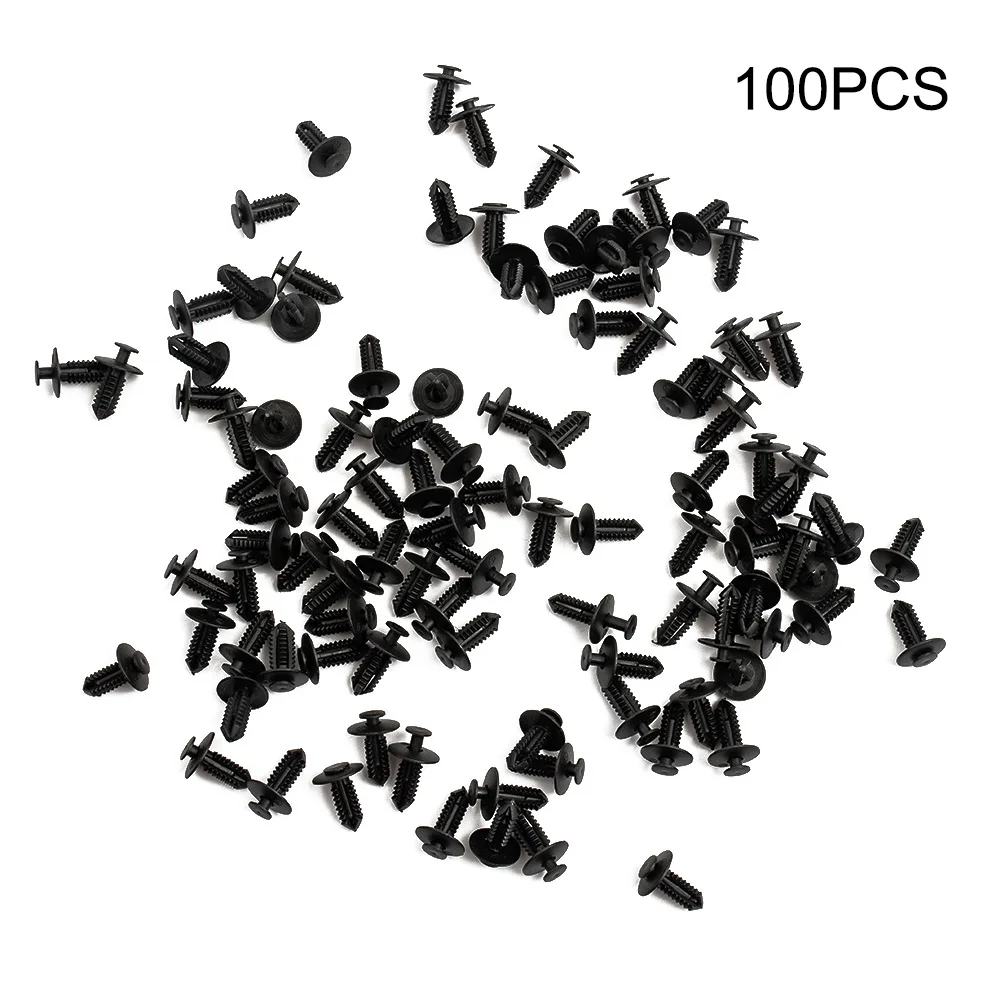 

100x Black Plastic Push Rivet Trim Panel Fastener Clips 8mm Dia Hole Use Fender For BMW Car Decoration Accessories Car Clips