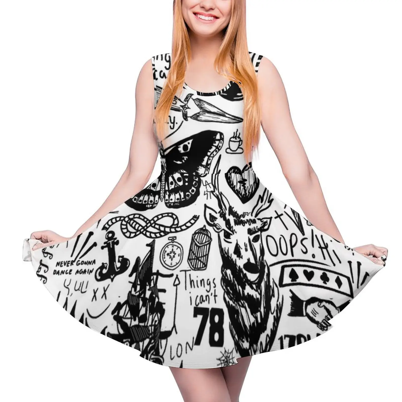 Tattoos Collage Sleeveless Dress womens clothing beach dresses womens luxury party dress long dresses for women