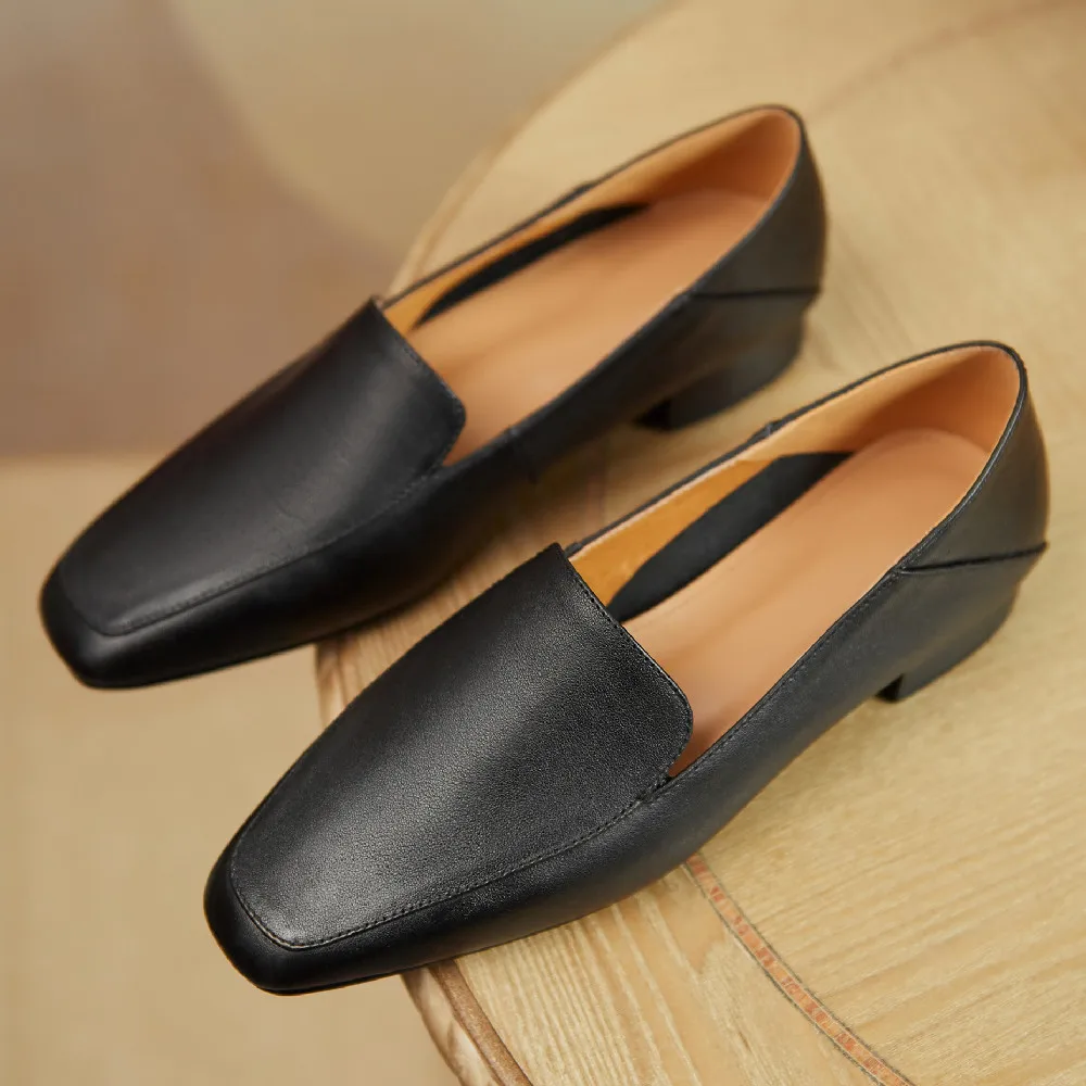 Women's genuine leather square toe slip-on flats loafers leisue soft comfortable moccasins casual espadrilles shoes for women