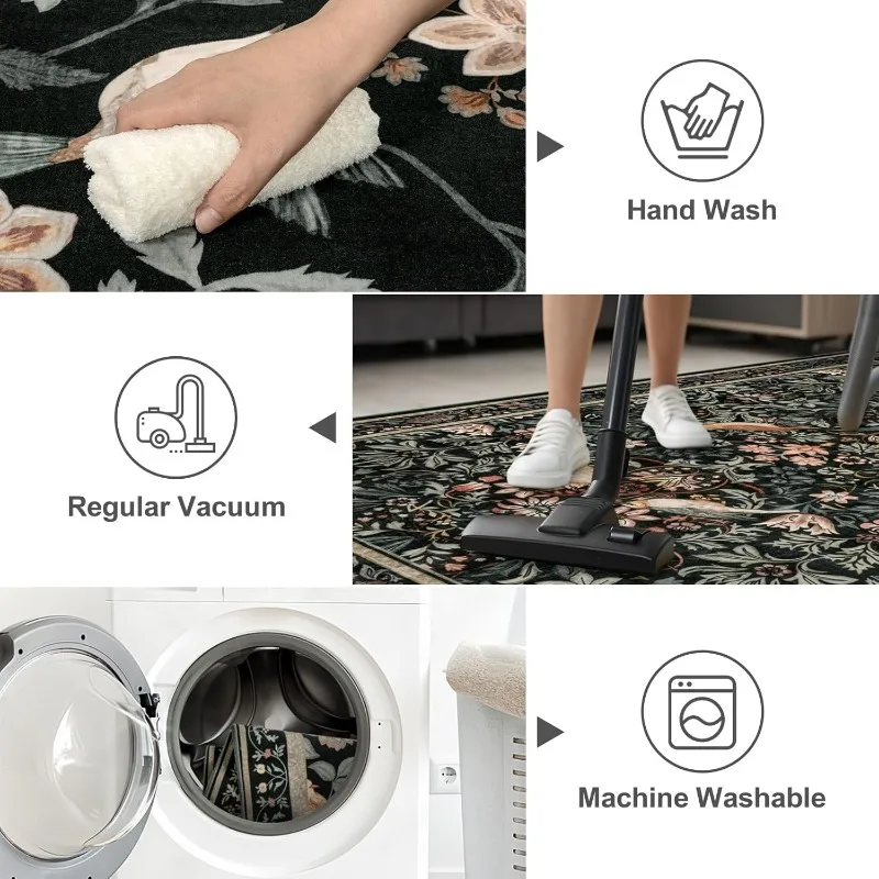 Retro Living Room Carpet Nordic Style Plant Flower Print Bedroom Rug Large Area Machine Washable Non-slip Coffee Table Mat Tapis